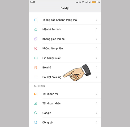 Cài đặt bổ sung